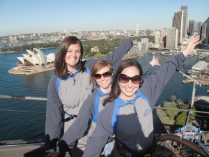 Tessa, Tarrah and Kristen climbing the Sydney Harbour Bridge