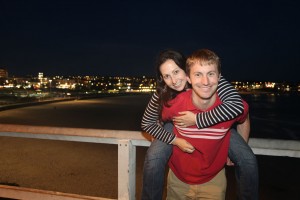 Kristen and Ryan and Bondi Beach at night